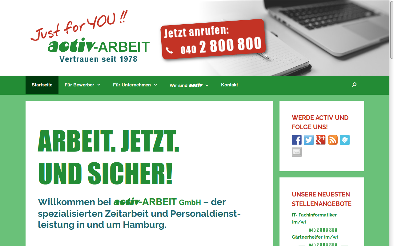 Screenshot der activ-ARBEIT-Website